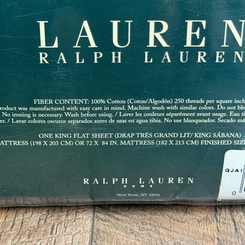 Lauren Ralph Lauren King Flat Sheet Melon Solid 250TC Cotton New in Package